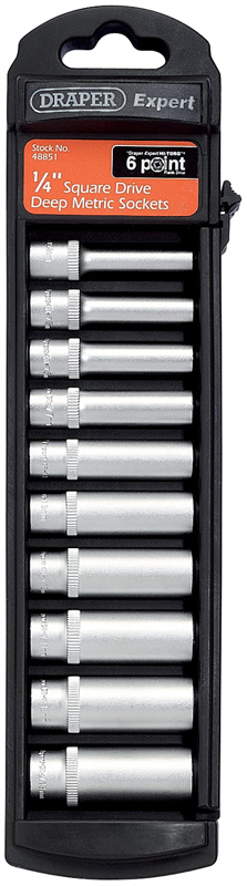 Expert 10 Piece 1/4" Square Drive Set Of 6 Point Deep Draper Expert Hi-Torq® Metric Sa - 48851 