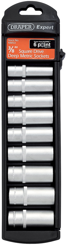 Expert 9 Piece 3/8" Square Drive Set Of 6 Point Deep Draper Expert Hi-Torq® Satin Chro - 48853 