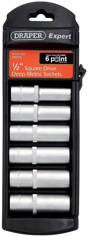 Expert 6 Piece 1/2" Square Drive Set Of 6 Point Draper Expert Hi-Torq® Deep Satin Chro - 48855 