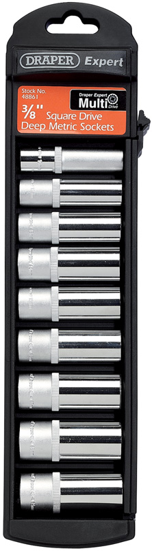 Expert 9 Piece Set Of 3/8" Square Drive 12 Point Deep Draper Expert Multi-Drive® Socke - 48861 