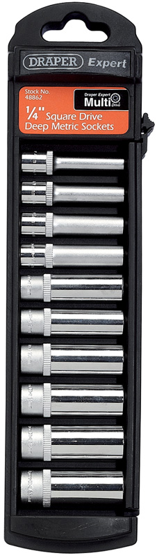 Expert 10 Piece Set Of 1/4" Square Drive 12 Point Deep Draper Expert Multi-Drive® Sock - 48862 