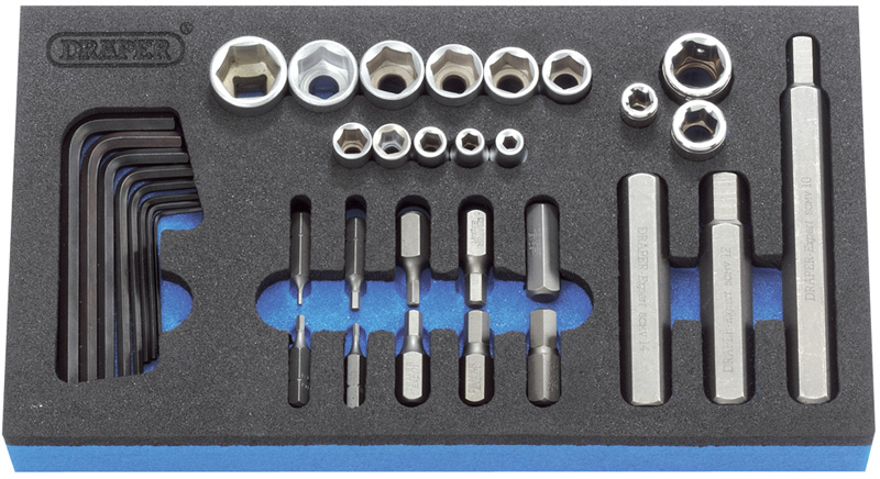 Expert 35 Piece 1/4, 3/8, 1/2" Square Drive Metric Hexagon Socket, Bit And Key Set In Eva Foam - 49375 