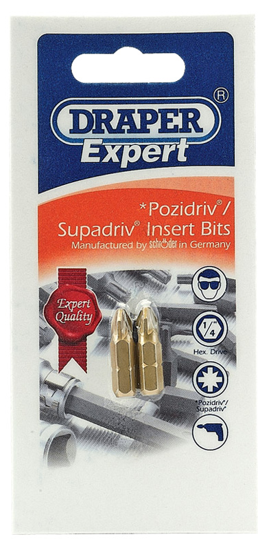 Expert 2 X No 2 PZ Type X 25mm X 1/4" Hexagon Titanium Nitride Coated Screwdriver Bits - 52791 