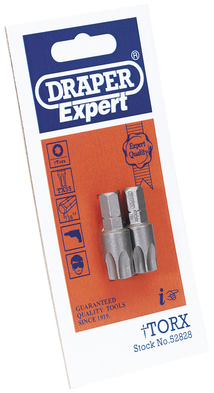 Expert 2 X T55 Torx X 26mm X 5/16" Hexagon Shot Blast Screwdriver Bits - 52828 