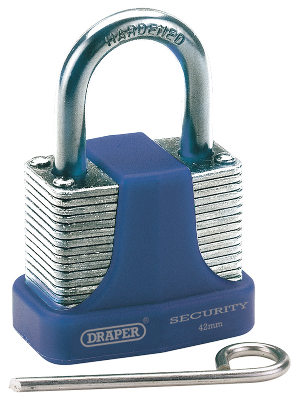 42mm Reset-Able 3 Number Combination Laminated Steel Padlock With Hardened Steel Shackle And Bumper - 64157 