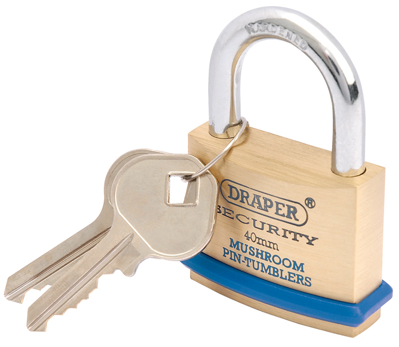 40mm Solid Brass Padlock And 2 Keys With Mushroom Pin Tumblers Hardened Steel Shackle And Bumper - 64161 