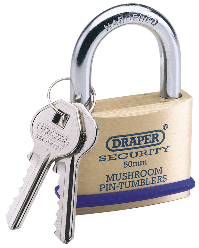 50mm Solid Brass Padlock And 2 Keys With Mushroom Pin Tumblers Hardened Steel Shackle And Bumper - 64162 