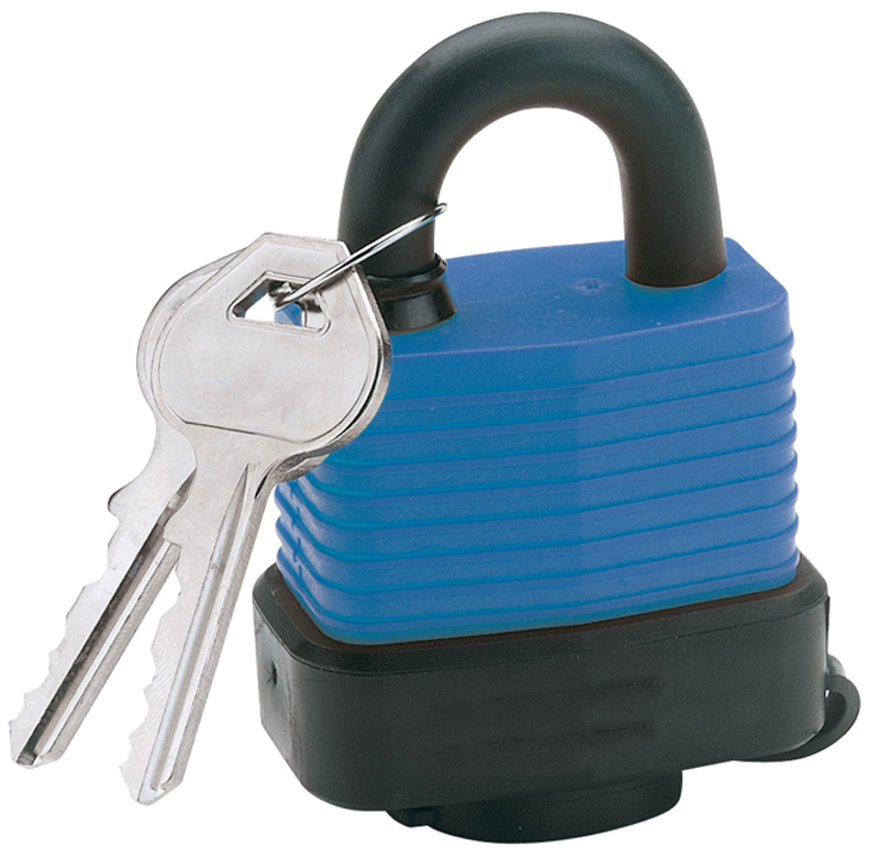 45mm Weatherproof Laminated Steel Padlock And 2 Keys With Hardened Steel Shackle And Bumper - 64176 