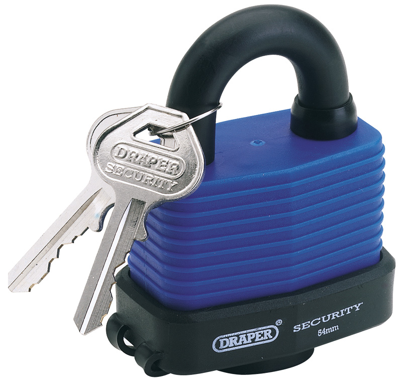 54mm Weatherproof Laminated Steel Padlock And 2 Keys With Hardened Steel Shackle And Bumper - 64178 