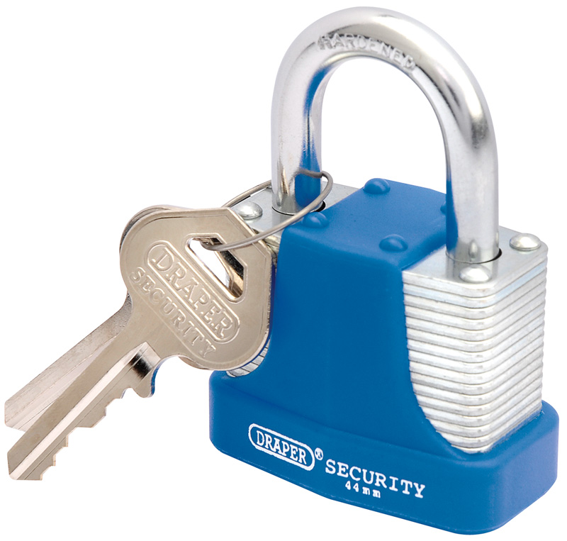 44mm Laminated Steel Padlock And 2 Keys With Hardened Steel Shackle And Bumper - 64181 