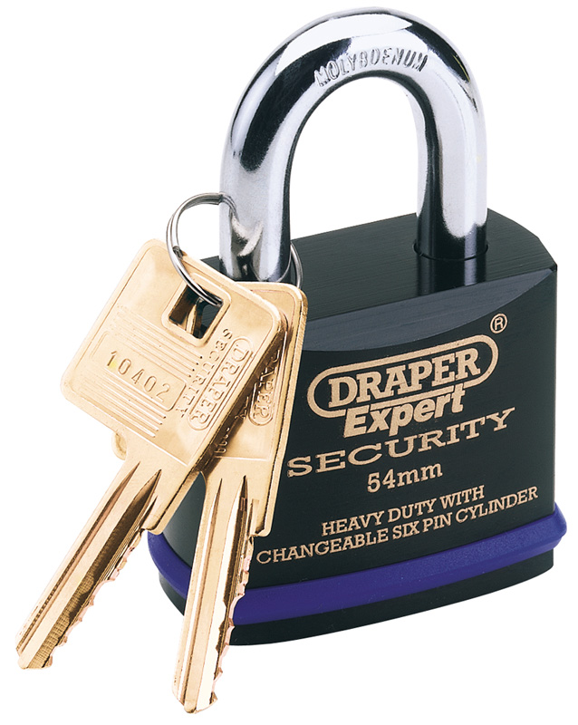 Expert 54mm Heavy Duty Padlock And 2 Keys With Super Tough Molybdenum Steel Shackle - 64193 