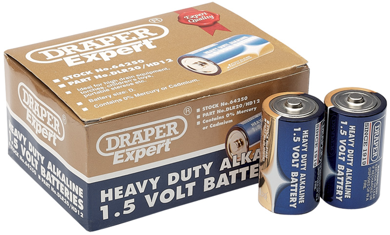 Trade Pack Of 12 D-Size Heavy Duty Alkaline Batteries - 64250 