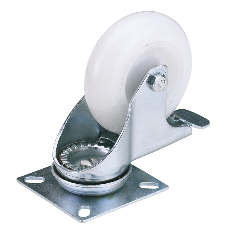 75mm Diameter Swivel Plate Fixing Nylon Wheel With Brake - S.w.l. 70kg - 65499 