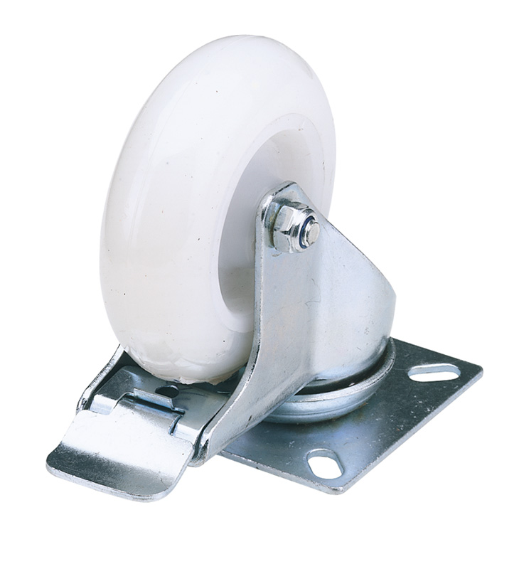 100mm Diameter Swivel Plate Fixing Nylon Wheel With Brake - S.w.l. 125kg - 65504 