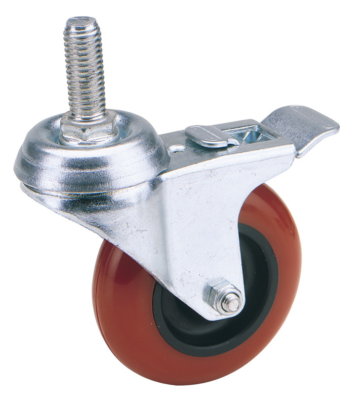 75mm Diameter Swivel Bolt Fixing Polyurethane Wheel With Brake - S.w.l. 70kg - 65516 