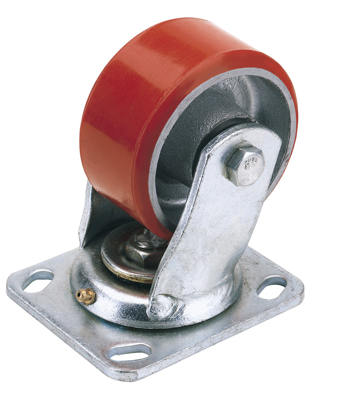 100mm Diameter Swivel Plate Fixing Heavy Duty Polyurethane Wheel - S.w.l. 250kg - 65523 