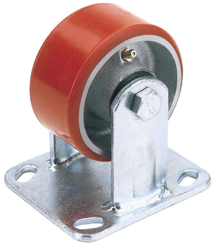 100mm Diameter Fixed Plate Fixing Heavy Duty Polyurethane Wheel - S.w.l. 250kg - 65525 