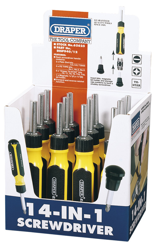 14 Piece Ratchet Screwdriver And Bit Set - 65625 