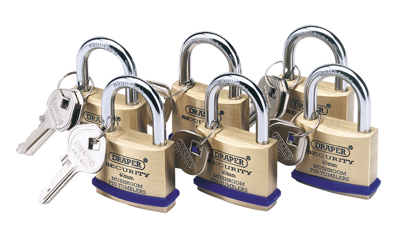 Pack Of 6 X 40mm Solid Brass Padlocks With Hardened Steel Shackle - 67659 