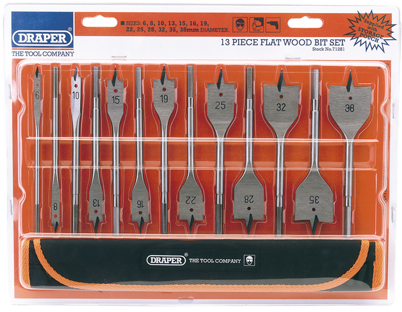 13 Piece Flat Wood Bit Set - 71281 