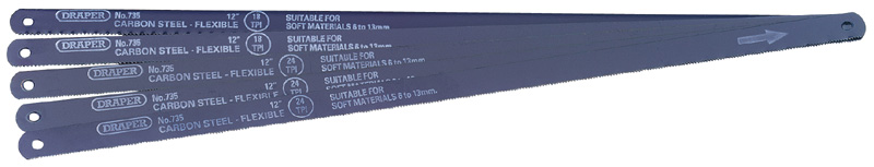 5 Assorted 300mm Flexible Carbon Steel Hacksaw Blades - 74118 