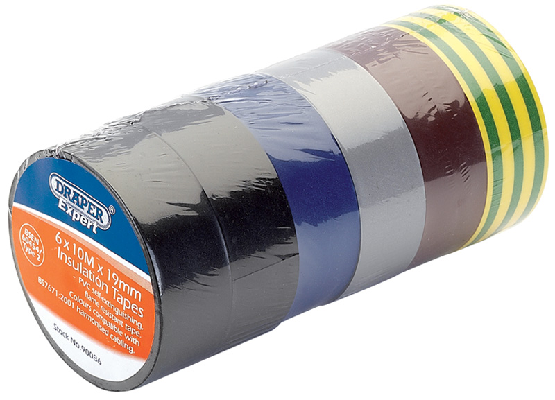 Expert 6 X 10m X 19mm Mixed Colours Insulation Tape To BSEN60454/TYPE2 - 90086 