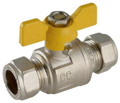 22mm Compression Yellow Butterfly Handle Ball Valve - EPS-102425 