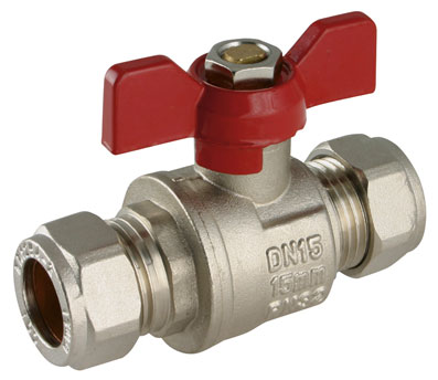 22mm Compression Red Butterfly Handle Ball Valve - EPS-102455 
