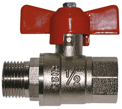 1/4" BSPP BALL VALVE MALE x FEMALE T-HANDLE RED - 2024-2079