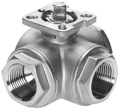 1/4" ISO 5211 MOUNT STAINLESS STEEL 3 WAY L PORT BALL VALVE - 542005