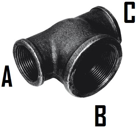 1/2" x 3/4" x 1/2" (A x B x C) Unequal Increasing Branch - C161-12-34N