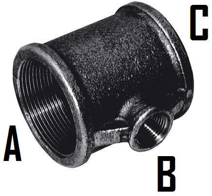 3/8" x 1/4" x 3/8" (A x B x C) Unequal Reducing Branch Tee - C161-38-14N