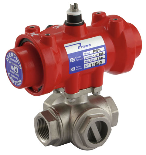 1/4" BSP DOUBLE ACTING L-PORT STAINLESS STEEL BALL VALVE - DA-1/4LSS