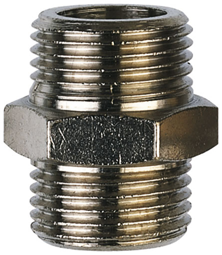 M5 x M5 MET MALE HEXAGON NIPPLE BRASS/NICKEL PLATED - DN05/05