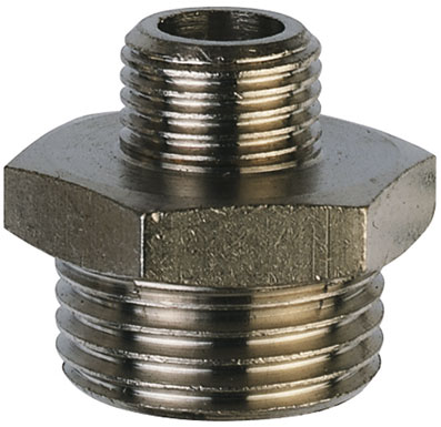 3/4" x 1" BSPP MALE HEXAGON NIPPLE BRASS/NICKEL PLATED - DN26/33