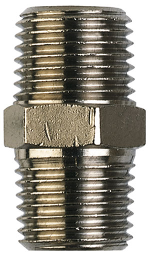 1/8" x 1/8" BSPT MALE HEXAGON NIPPLE BRASS/NICKEL PLATED - DN10/10K