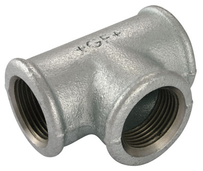 1/2" X 3/8" X 3/8" BSPP UNEQUAL TEE GALVANISED - REDUCING ON RUN GF130G - GF130-12-38-38