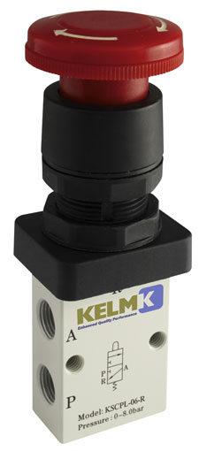 1/8" 3/2 NORMALLY CLOSED PALM BUTTON LATCHING RED - KSCPL-06-R