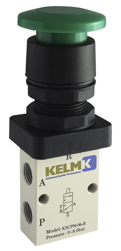 1/8" 3/2 NORMALLY CLOSED PALM BUTTON BLACK - KSCPM-06-B