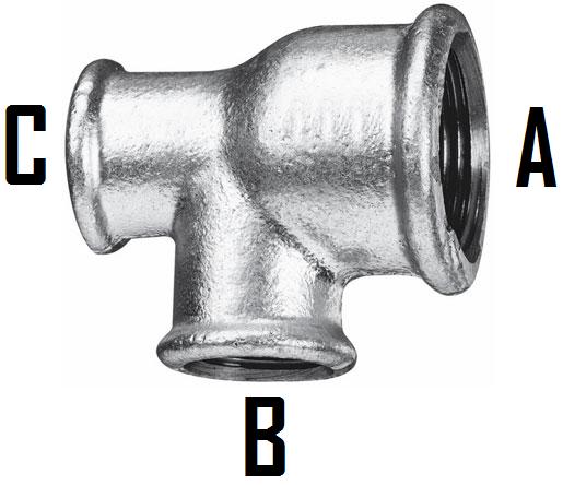 1.1/2" x 1/2" x 1.1/2" (AxBxC) Unequal Tees 90 Deg (130) - MI130-112-12