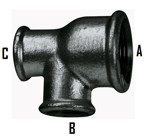 2" x 1.1/2" x 1.1/2" (AxBxC) Unequal Tees 90 Deg (130) - MI130-2AN