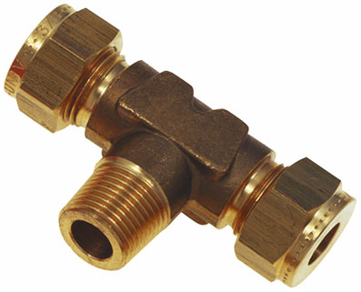 3/8" OD x 1/4" BSPT TEE MALE STUD BRANCH - WADE-9068/3B