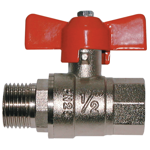 1/4" BSPP Ball Valve Male X Female T-Handle Red - 2024-2079 
