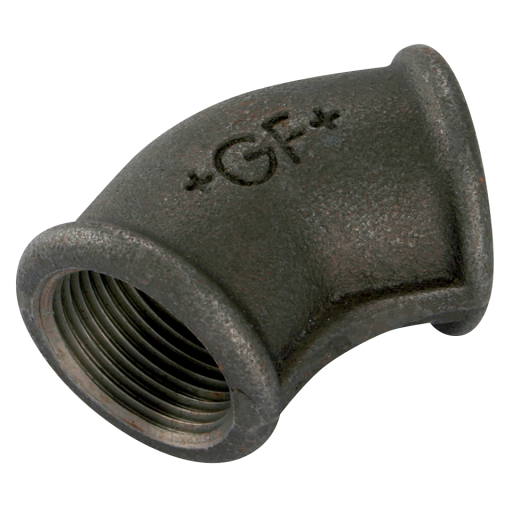 1/2" BSP Parallel Female, Malleable Iron Pipe Fitting - Equal Elbow 45 (120) - Black - GF - GF120-12N 