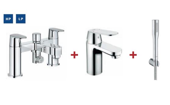 Grohe Eurosmart Cosmo Basin Smooth Body, Bath / Shower Mixer & Euphoria Cosmo Stick - 117402