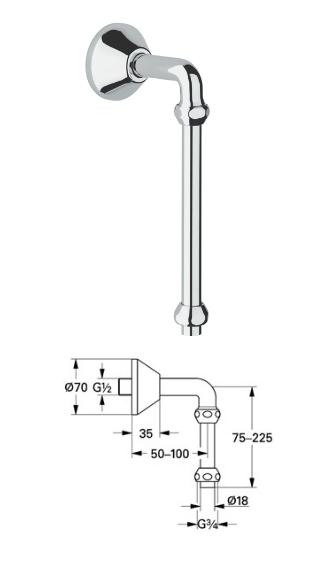 Grohe - Wall Union, Male 1/2" To Compression 3/4" - 12407000 - 12407