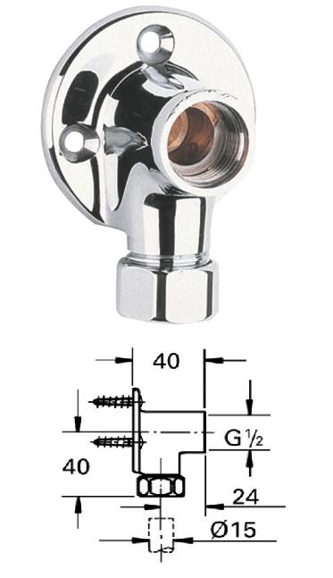 Grohe - Back-Plate Elbow Union 15mm x 1/2" - 12952000 - 12952