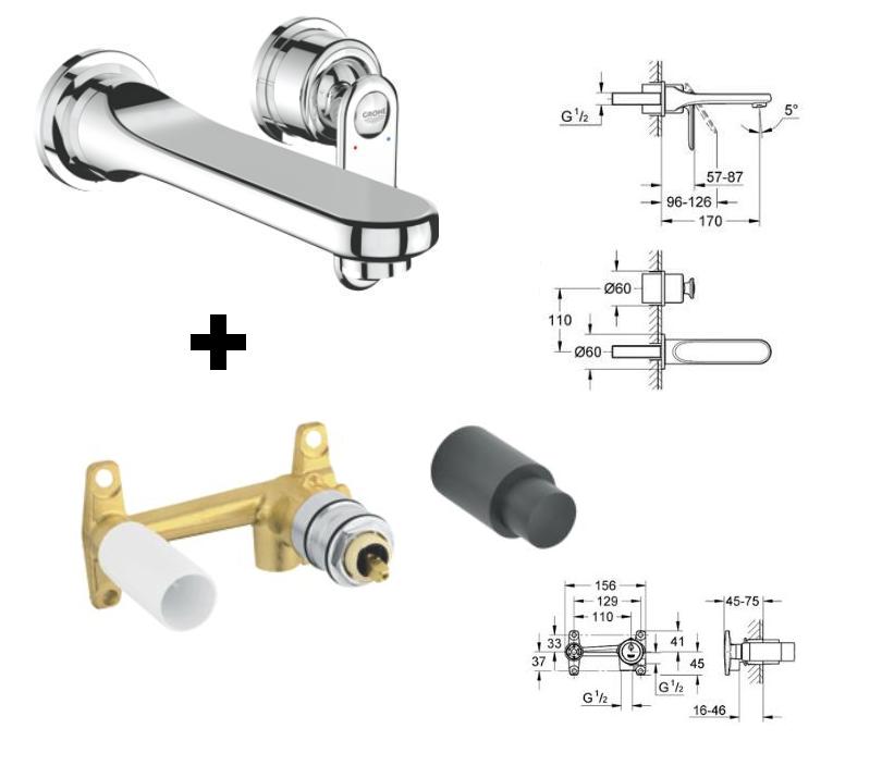 Grohe - Veris Basin Mixer 2 Hole, Wall Mounted With Concealed Body - 19342+32635 - 19342000+32635000