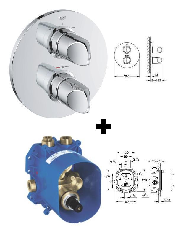 Grohe - Veris Thermostatic Bath Shower Mixer Trim, With Concealed Body 35500 - 19364+35500 - 19364000+35500000