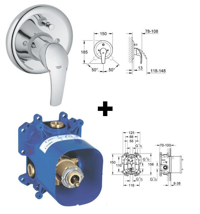 Grohe - Eurosmart Bath/Shower Mixer Trim Set For 35501 Concealed Valve HP - 19450 001+35501 - 19450001+35501000